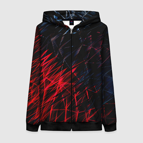 Женская толстовка на молнии Красно чёрные узоры / 3D-Черный – фото 1