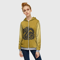 Толстовка на молнии женская Дракон на золоте, цвет: 3D-меланж — фото 2