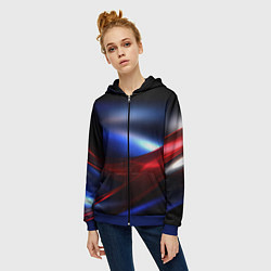 Толстовка на молнии женская Темный синий фон с красным, цвет: 3D-синий — фото 2