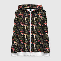 Толстовка на молнии женская Goblincore - мухоморы, цвет: 3D-белый