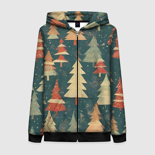 Женская толстовка на молнии Елки новый год / 3D-Черный – фото 1