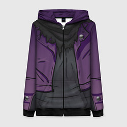 Толстовка на молнии женская Фиолетовая косуха лича с черепами, цвет: 3D-черный