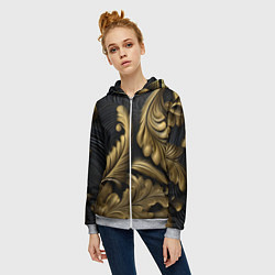 Толстовка на молнии женская Объемные листья узоры, цвет: 3D-меланж — фото 2