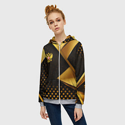 Толстовка на молнии женская Герб России на золотистой абстракции, цвет: 3D-меланж — фото 2