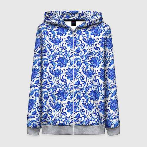 Женская толстовка на молнии Гжель классика / 3D-Меланж – фото 1