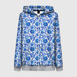 Толстовка на молнии женская Гжель классика, цвет: 3D-меланж