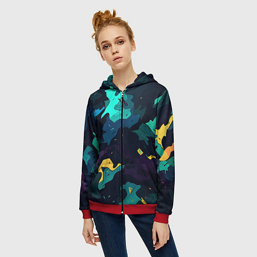 Женская толстовка на молнии Акватический камуфляж / 3D-Красный – фото 3