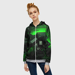 Толстовка на молнии женская Зеленая геометрическая абстракция, цвет: 3D-меланж — фото 2