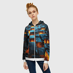 Толстовка на молнии женская Темные плитки в лаве, цвет: 3D-белый — фото 2