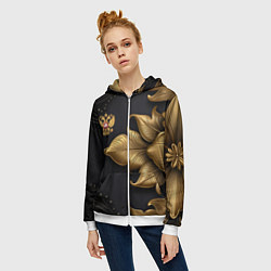 Толстовка на молнии женская Золотой герб России, цвет: 3D-белый — фото 2