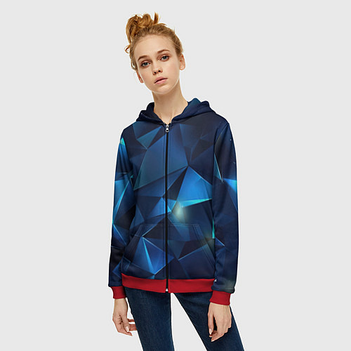 Женская толстовка на молнии Синяя геометрическая абстракция / 3D-Красный – фото 3