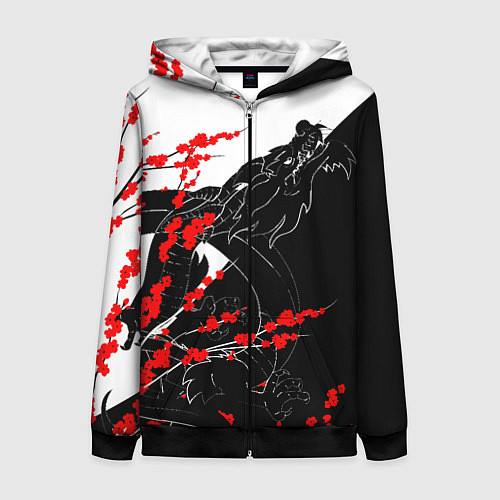 Женская толстовка на молнии Tokyo Dragon / 3D-Черный – фото 1