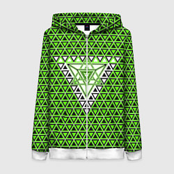 Толстовка на молнии женская Зелёные и чёрные треугольники, цвет: 3D-белый