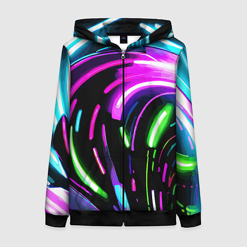 Женская толстовка на молнии Неоновая экспрессивная абстракция / 3D-Черный – фото 1
