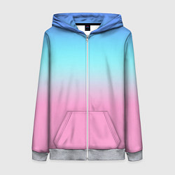 Толстовка на молнии женская Синий и голубо-розовый градиент, цвет: 3D-меланж