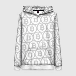 Женская толстовка на молнии Биткоин патерн на белом фоне