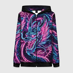 Женская толстовка на молнии Neon Japanese dragon - irezumi