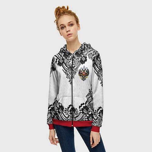 Женская толстовка на молнии Имперский узор Россия герб патриотизм / 3D-Красный – фото 3