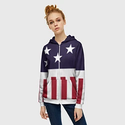 Толстовка на молнии женская Флаг Америки, цвет: 3D-белый — фото 2
