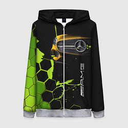 Толстовка на молнии женская Мерседес AMG тёмный, цвет: 3D-меланж