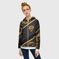 Толстовка на молнии женская Золотой герб России на черном фоне лепнина, цвет: 3D-белый — фото 2