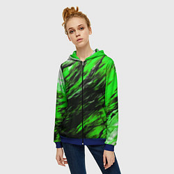 Толстовка на молнии женская Чёрная и зелёная буря, цвет: 3D-синий — фото 2