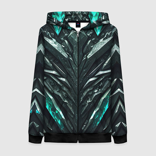 Женская толстовка на молнии Зелёная малахитовая броня / 3D-Черный – фото 1