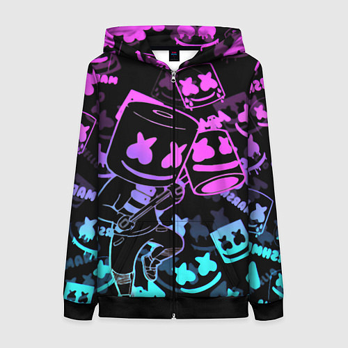 Женская толстовка на молнии Marshmello neon pattern / 3D-Черный – фото 1