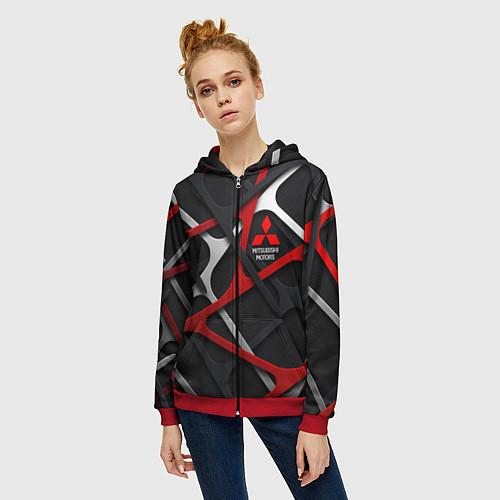 Женская толстовка на молнии Mitsubishi - texture / 3D-Красный – фото 3