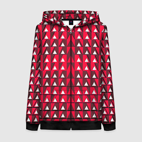 Женская толстовка на молнии Белые треугольники на красном фоне / 3D-Черный – фото 1