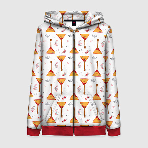 Женская толстовка на молнии Узор из музыкальных инструментов балалаек / 3D-Красный – фото 1