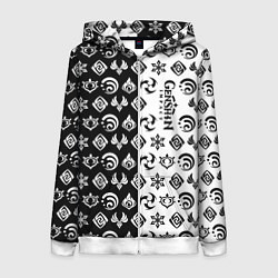 Толстовка на молнии женская Genshin Impact - black and white, цвет: 3D-белый