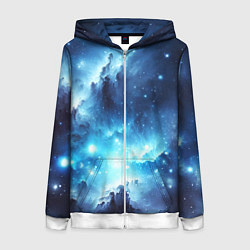 Толстовка на молнии женская Космический голубой пейзаж, цвет: 3D-белый