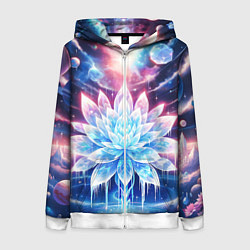 Толстовка на молнии женская Космический цветок из льда - эзотерический лотос, цвет: 3D-белый