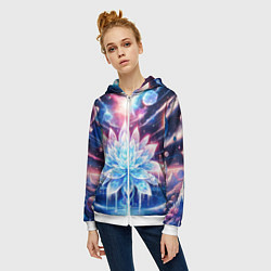 Толстовка на молнии женская Космический цветок из льда - эзотерический лотос, цвет: 3D-белый — фото 2