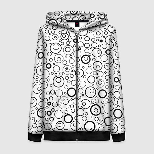 Женская толстовка на молнии Бело-чёрный паттерн пузырьки / 3D-Черный – фото 1