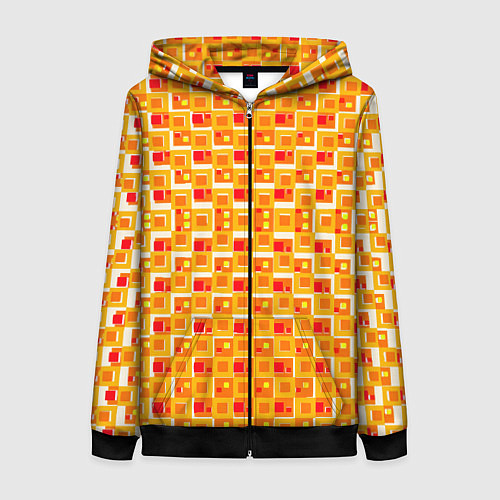 Женская толстовка на молнии Жёлтые и красные квадраты на белом фоне / 3D-Черный – фото 1