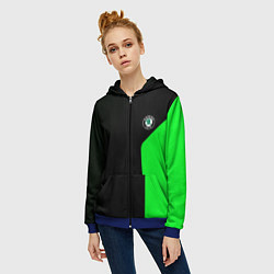 Толстовка на молнии женская Skoda pattern sport green, цвет: 3D-синий — фото 2