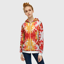 Толстовка на молнии женская Красно-желтый тай дай, цвет: 3D-белый — фото 2