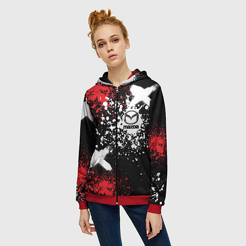 Женская толстовка на молнии Мазда на фоне граффити и брызг красок / 3D-Красный – фото 3