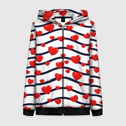 Толстовка на молнии женская Сердца на линиях, цвет: 3D-черный