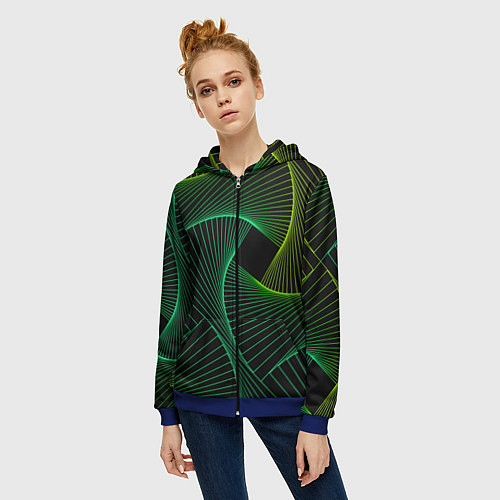 Женская толстовка на молнии Сетка скрученных линий / 3D-Синий – фото 3
