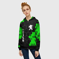 Толстовка на молнии женская Peugeot green sport hexagon, цвет: 3D-черный — фото 2