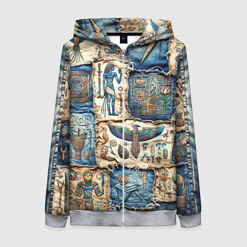 Женская толстовка на молнии Пэчворк из Египетских мотивов / 3D-Меланж – фото 1