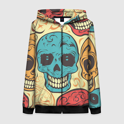Женская толстовка на молнии Праздничные черепа / 3D-Черный – фото 1