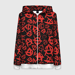 Толстовка на молнии женская Узор анархия красный, цвет: 3D-белый