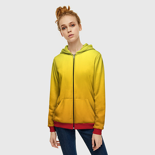 Женская толстовка на молнии Градиент насыщенный жёлтый / 3D-Красный – фото 3