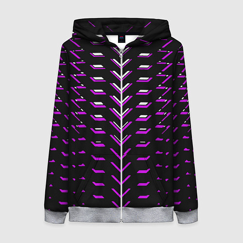 Женская толстовка на молнии Розово-белые полосы на чёрном фоне / 3D-Меланж – фото 1