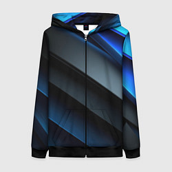 Толстовка на молнии женская Темная синяя стильная абстракция на черном фоне, цвет: 3D-черный