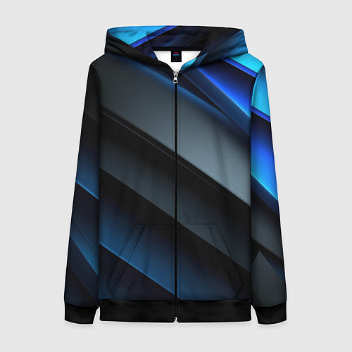 Женская толстовка на молнии Темная синяя стильная абстракция на черном фоне / 3D-Черный – фото 1